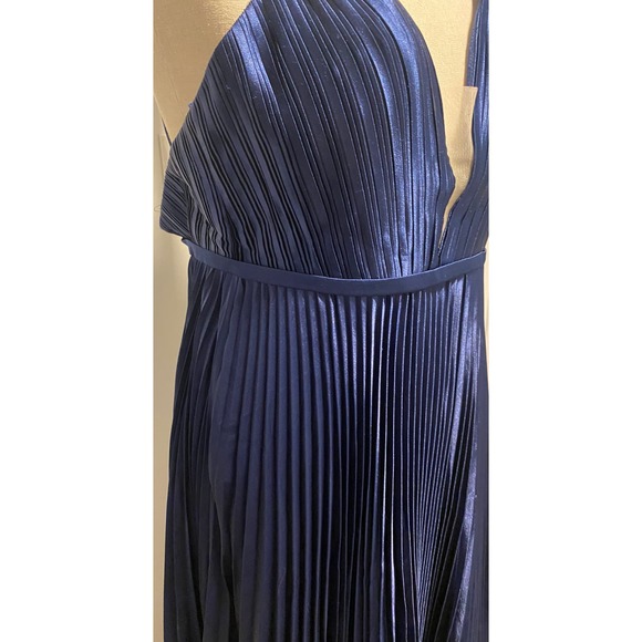 Mac Duggal 49039 Plunge Neck Pleated Evening Gown NEW 8 Midnight Blue - Picture 4 of 8